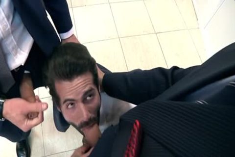 Muscle gay threesome With Facial