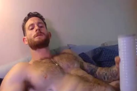 pumped up guy Masturbating His penis With A Fleshlight